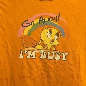 Looney Toons twitty bird orange tshirt. Size 2xl. ( very a small and short )